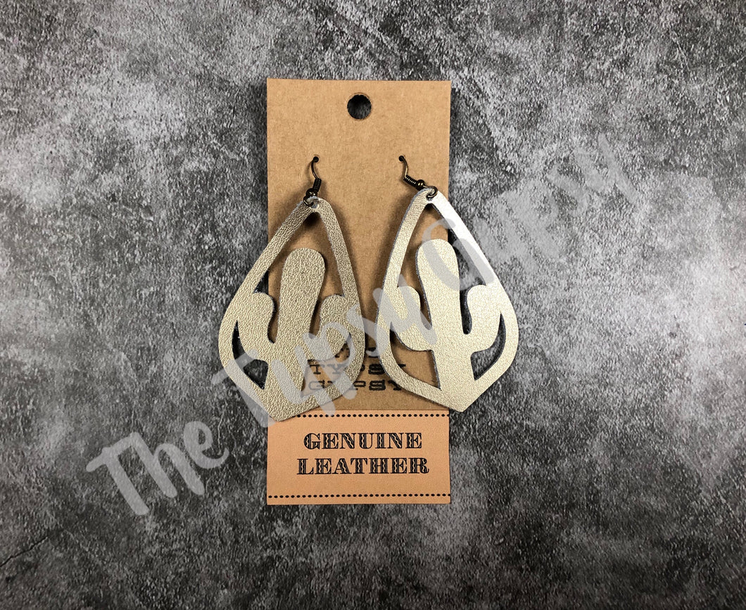 Leather Tear Drop Cactus Earring