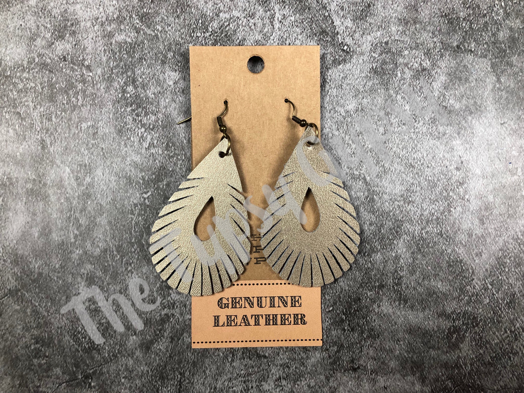 Leather Teardrop Fringe Earrings