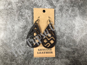 Leather Tribal Teardrop Earrings