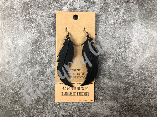 Leather Feather Earrings