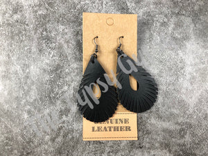 Leather Teardrop Fringe Earrings