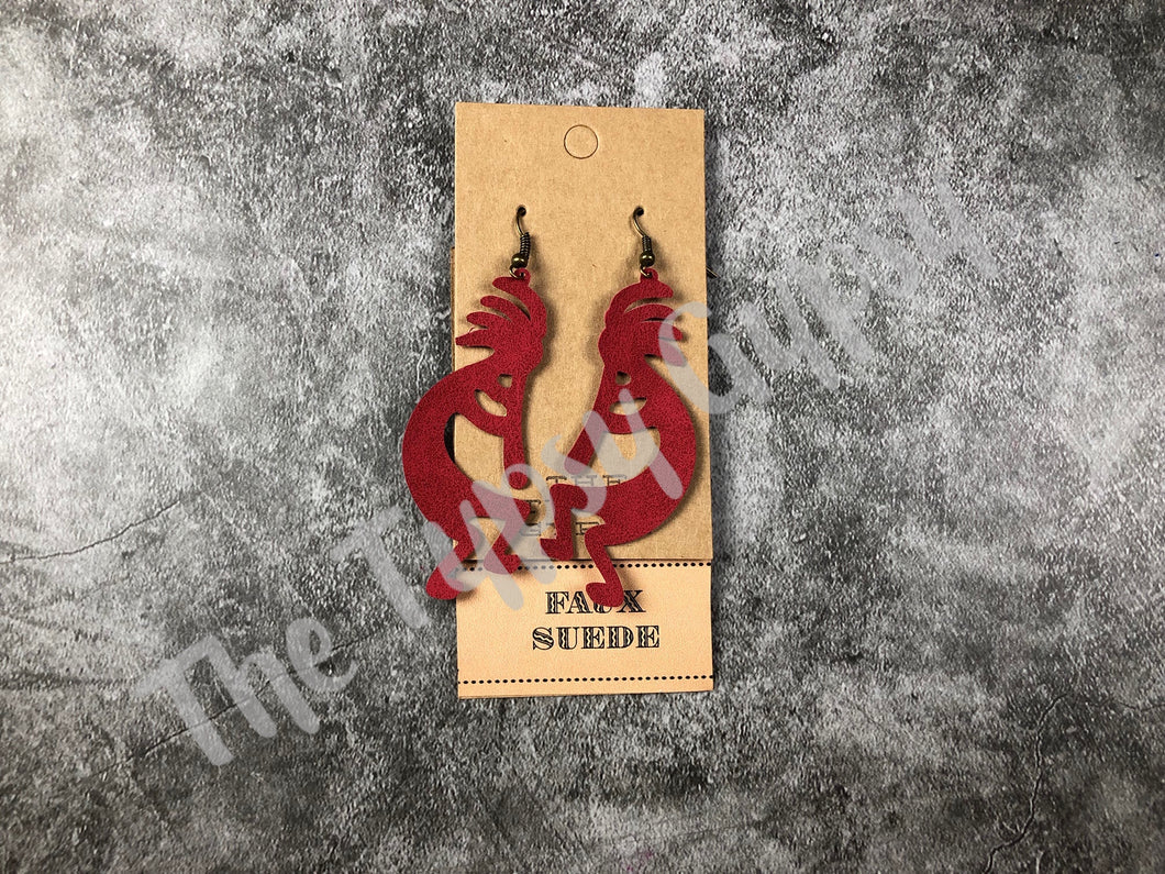 Faux Suede Kokopelli Earrings