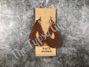 Faux Suede Teardrop Fringe Earrings