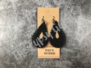 Faux Suede Teardrop Fringe Earrings