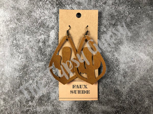 Faux Suede Teardrop Cactus Earrings